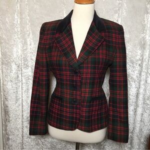 NORTON MCNAUGHTON PLAID Wool Blazer Red Green Size  8 Petite Vintage